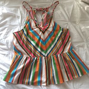 Striped Braided-Halter Peplum Top